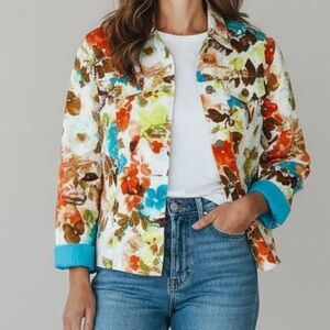 Coldwater Creek Jacket Medium Fall Autumn Orange Brown Canvas Light Thanksgiving